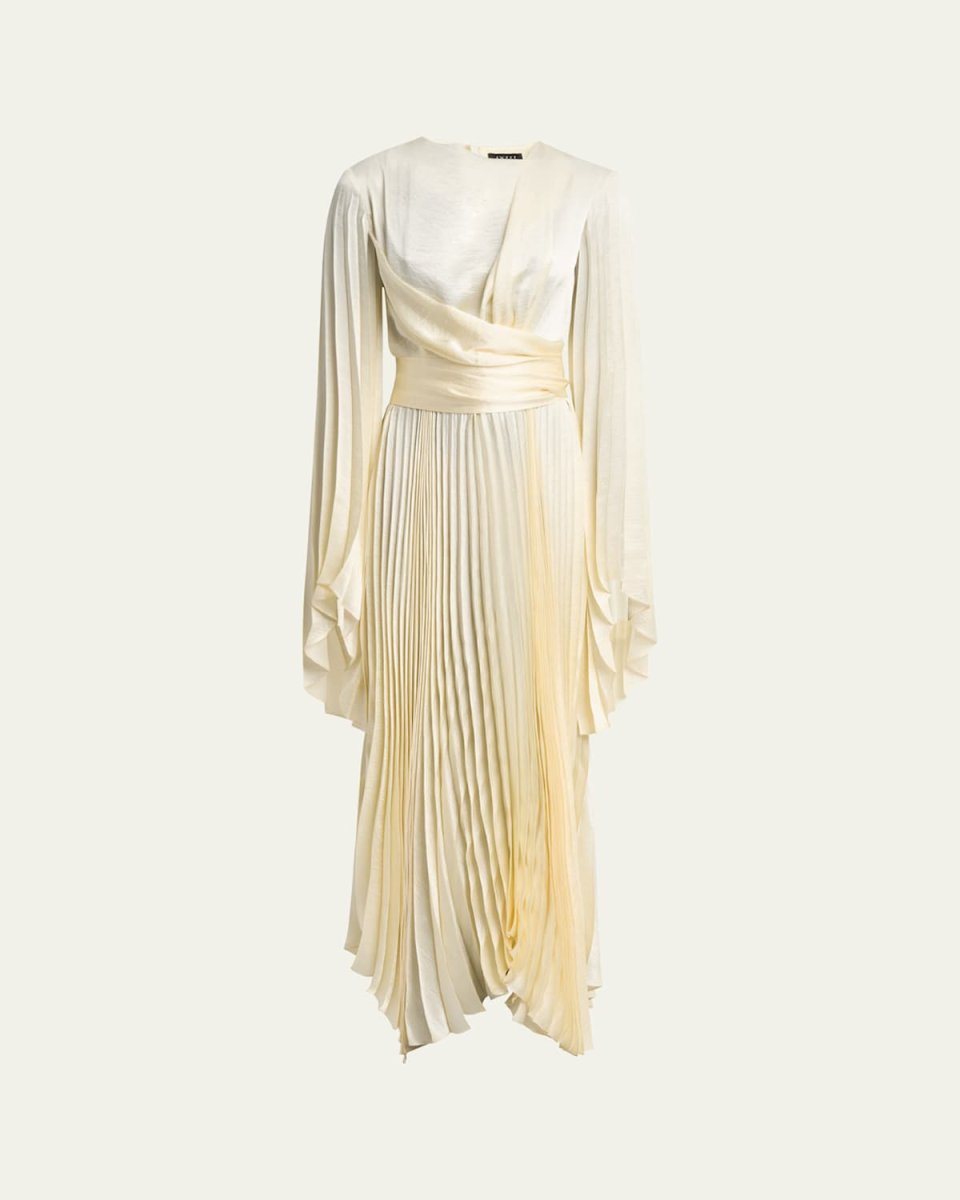 Wrap-Around Pleated Satin Dress